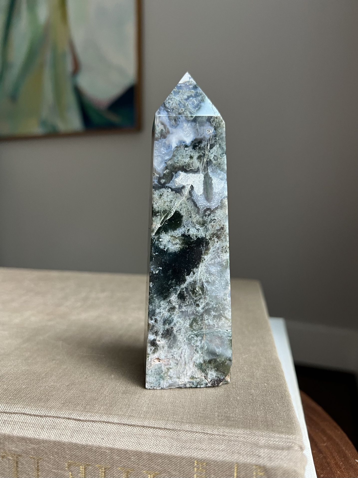 Moss Agate Tower ( H5” ) firm on price