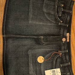 Woman's Dark Blue Denim Jean Short Thigh Skirt Size 31w