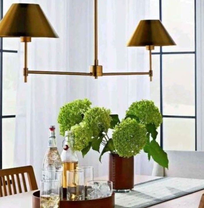 Brand New  Threshold Metal Two Arm Shaded Chandelier Ceiling Light Brass