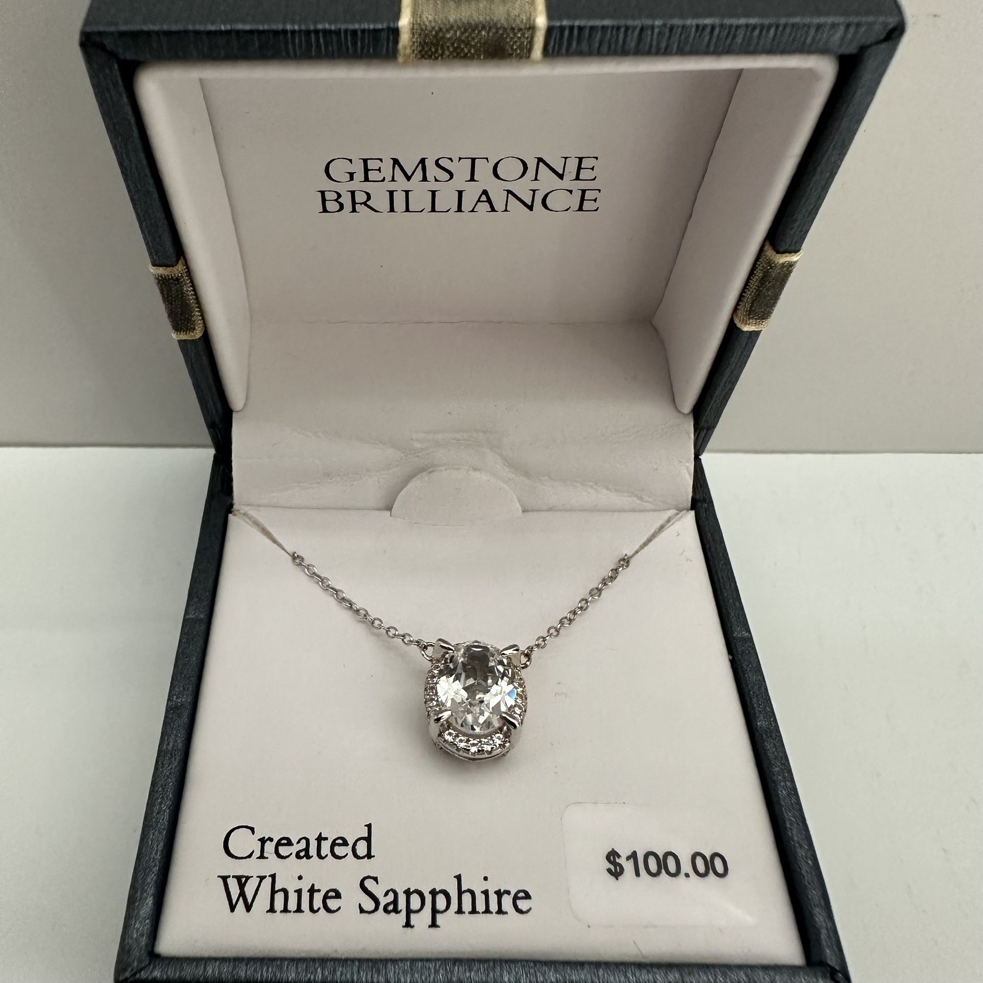 Gemstone Brilliance Created White Sapphire Sterling Silver Pendant Necklace