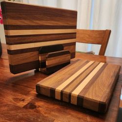 Handcrafted Walnut, Oak & Maple Cutting Board Set with Stand