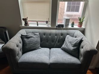 Gray Tufted Loveseat with Chairs
