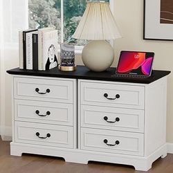 22" Farmhouse Nightstand Set of 2 with Charging Station, Wood Night Stand with Antique Handles, 3 Drawer Night Stand