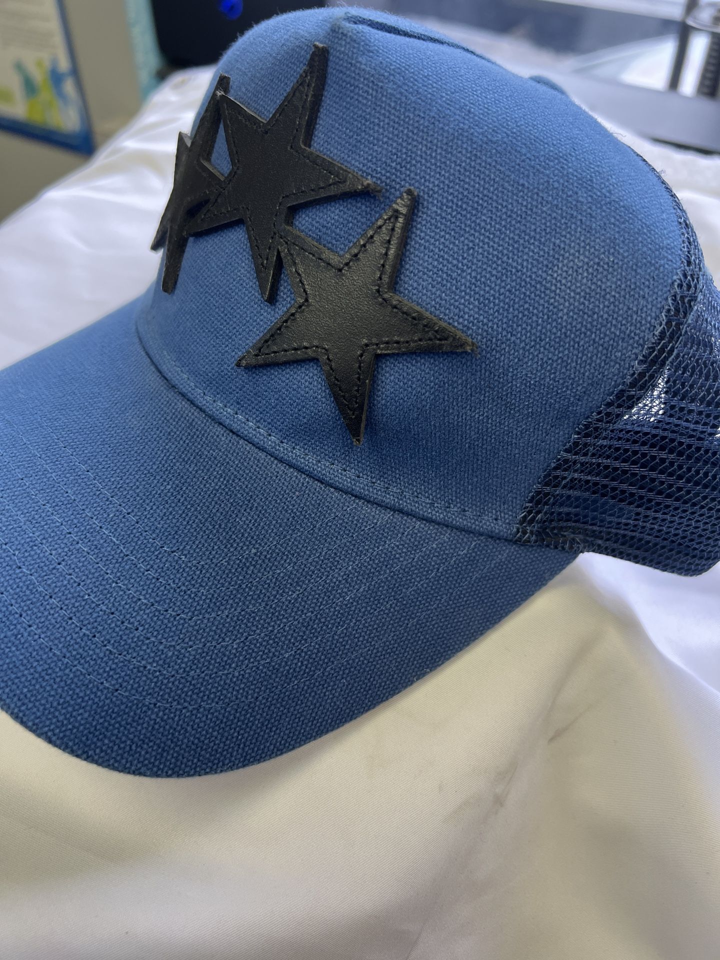 Amiri Trucker Leather Appliqué Three Star Hat