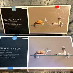Two Brushed Nickel Glass Shelves 