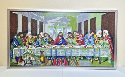 Bead Embroidery Finished Framed Wall Art The Last Supper Huge 39" x 21.5"