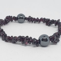 NATURAL Charged Garnet & Hematite Bracelet (known For: healing,help Love,Protection,stones Of Abundance & Prosperity, remove Negativity)