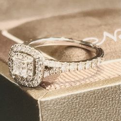 14k White Gold Double Halo Cushion Ladies Diamond Engagement Ring 