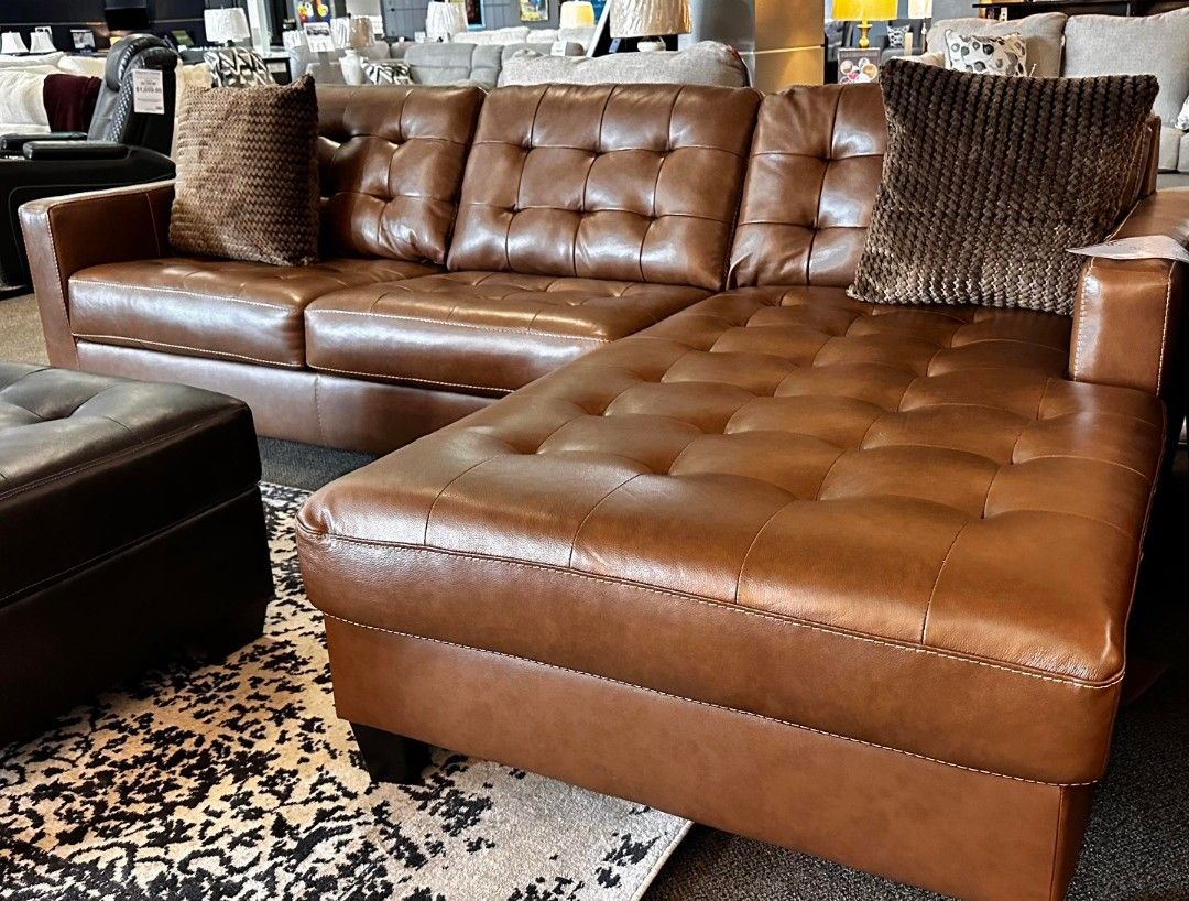 OM• $38 Initial • Brand New Real Leather Sectional With Chaise