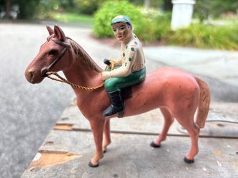 Antique RARE 1930’s HUBLEY Cast Iron Race Horse Jockey Toy