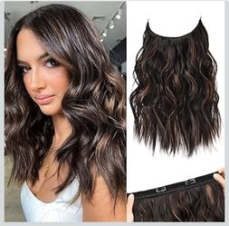 REECHO Invisible Wire Hair Extensions with Thinner Softer Lace Weft (Chocolate Brown with Highlights, 12 Inch (Pack of 1))