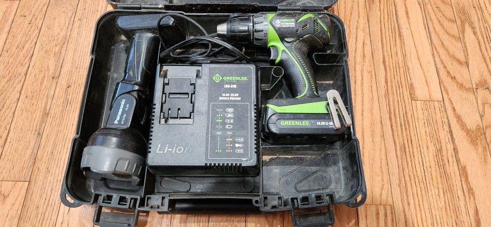 Panasonic Greenlee Cordless Drill Driver Set with Battery + Charger + Light