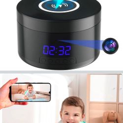 Indoor camera with clock and wireless charging