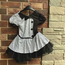 Revolution Black Silver Sparkly Dance Costume Child Medium (7-10)