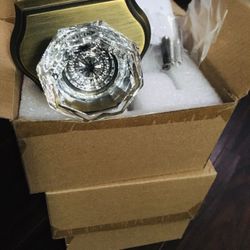 3 Box Octagonal Crystal Dummy Knobs,One Side Dummy Handles Half Dummy Door Levers for Right/Left Handed Doors,Antique Brass