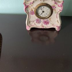 Beautiful Small Porcelain Antique Ansonia Wind Up Mantle Clock