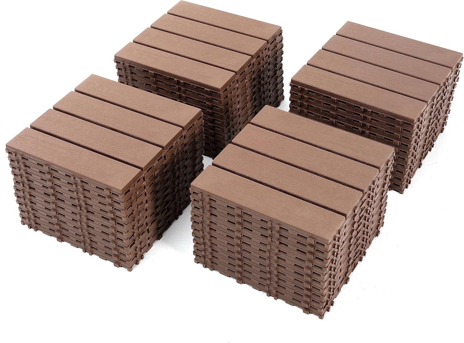 Plastic Outdoor Flooring Tiles, Kitchen Non Slip Polypropylene Interlocking Flooring Tile Waterproof for Balcony/Patio, 30 Pack, 12"x12" Square, All W