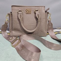 Steve Madden Embossed Logo Crossbody/Handbag – Taupe – SM Gold Hardware