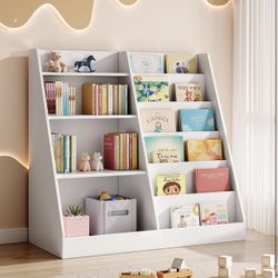 6 Tier Kids Wooden Bookshelf and Toy Storage, White 