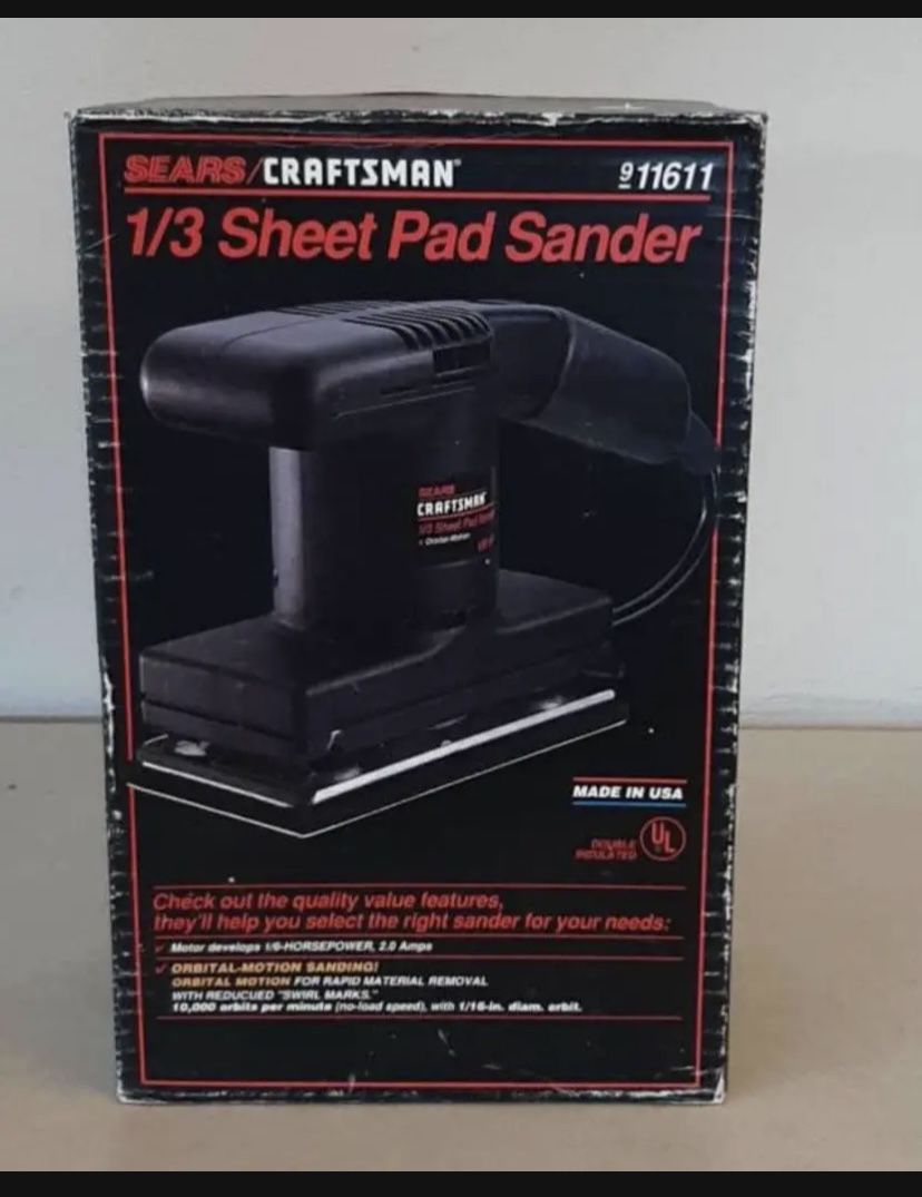 NEW Vintage Sears Craftsman 1/3 Sheet Pad Sander 911611 Speed 1/6 HP 2 Amps