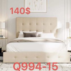 Upholstered Queen Size Platform Bed Frame with 4 Storage Drawers and Headboard（994-15）