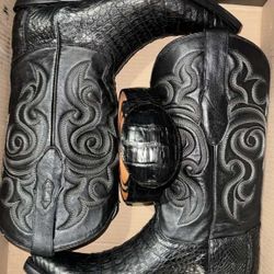 Black Crocodile Cowboy Boots And Matching Belt