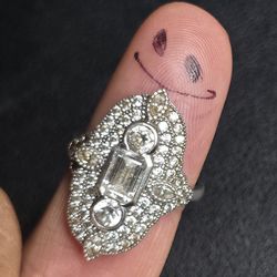 Berricle Sterling Silver 925 Emerald Cut Clear Stone Cocktail Ring Size 9