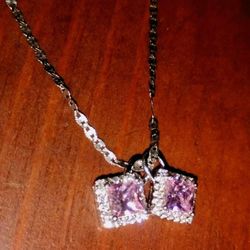 BBJ 925 Sterling Silver  Square Pink Gems
