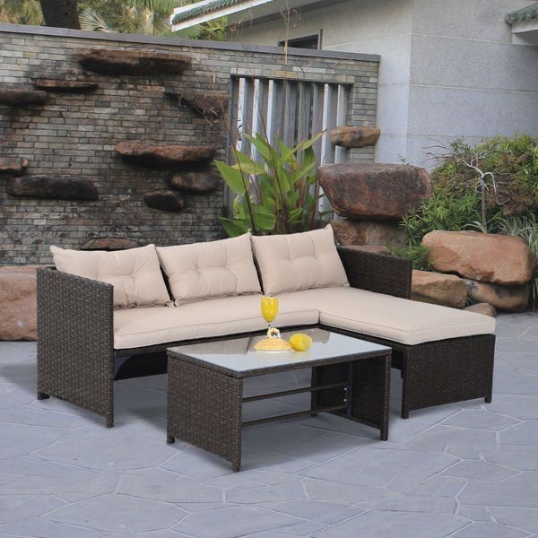 3 Piece Outdoor Patio Sofa & Lounge Set