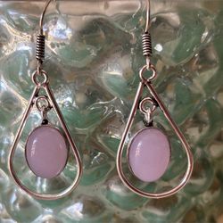 925 Sterling Silver Pink Quartz Gemstone Earrings