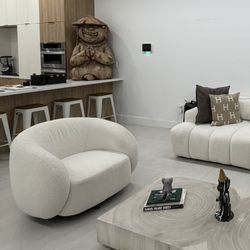 Luxury White Modern Swivel Armchair 