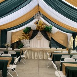 Tent——-draping——-balloongarland——-backdrops——-tablecloth——-resinchairs———