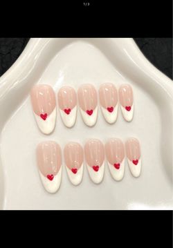 French Tip with Heart Detail Press-On Nails