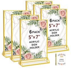 5 x 7 Acrylic Wedding Table Number Holder Stands with Gold Borders
