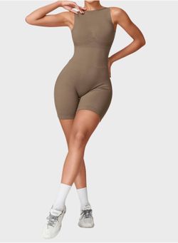 S/M Women Sleeveless V Back Jumpsuit Seamless Backless High Neck Bodysuit Workout Tank Tops