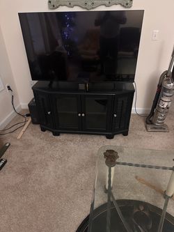 Black Wood TV Stand with Glass Doors