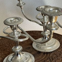 Silver Zinc Candelabra 3 Arm Candle Holder Set