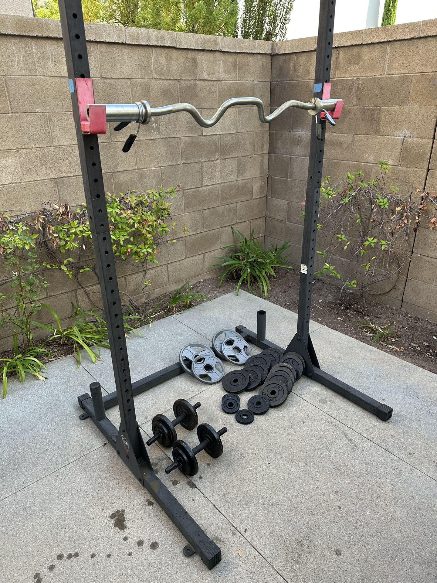 Home Gym Set – Squat Rack, Curl Bar, Dumbbells & Weight Plates