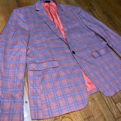 Mens Salmon Plaid Suit / Tuxedo Jacket