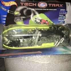 Hot Wheels Tech Trax Stow 'N Go: Power Swing Trigger Flip Stunt Set New Scuffed