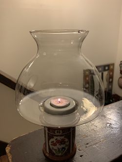 Clear Glass Dome Globe Ceramic Hurricane Oil Lamp Candle Holder Made In Japan