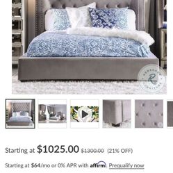 Rosabelle Gray Queen Upholstered Panel Bed Frame!!!