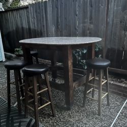 Granite Top Bar Height Table On Wheels With 6 Stools