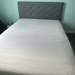 Gray Upholstered Full Size Bed Frame (Mattress Not Included)