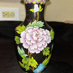 Vintage  Cloisonné Peony Vase