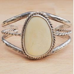 Navajo White Bone Sterling Silver Twisted Rope Cuff Bracelet M (47)31