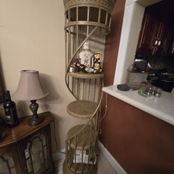 Set of 2 Metal Cast Stone Spiraling Shelves – 70” H x 14” W