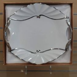 Platter / Plate / Vase / Dish _ white & silver ( NEW ) kitchenware, dinnerware. porcelain