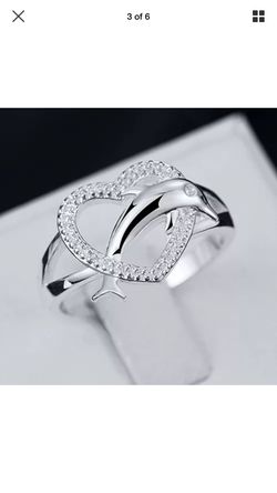 Silver Heart Dolphin Ring