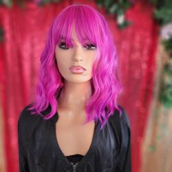 Pink Purple Synthetic Hair Wig New Bob 14"